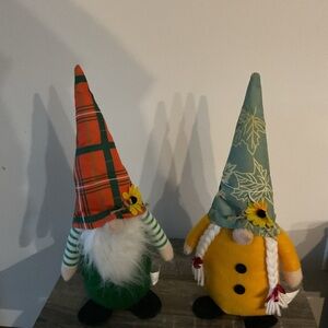 Festive Gnome Duo with Plaid and Leaf Hats